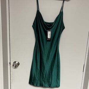 Nasty Gal Emerald green Satin Cowl Neck Dress